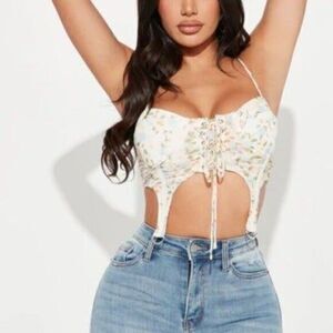 Fiestar Floral Print‎ Underwire Boning Garters Top Size S RefN06